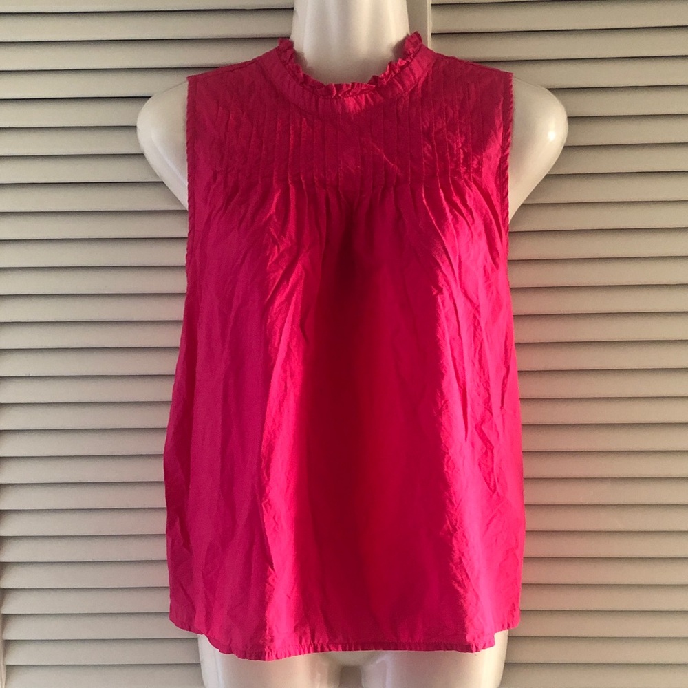 J. Crew Sleeveless Ruffled Mock-Neck Camisole in Bright Pink